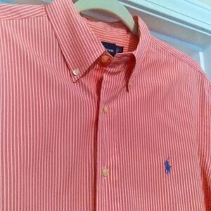 Ralph Lauren‎ Button Down Shirt Mens 16 Hot Pink Pin Striped Summer
